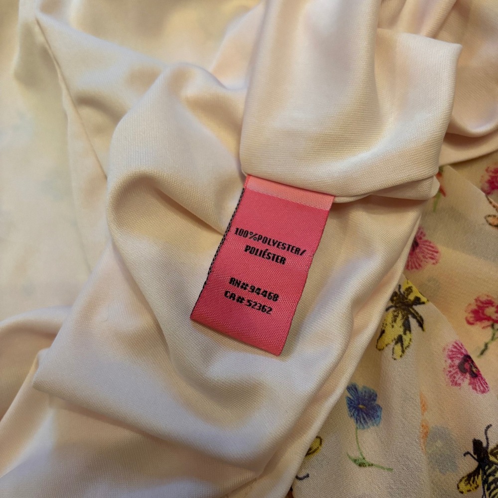 Betsey Johnson Pink Floral Bee Ladybug Ruffle Wrap Dress Plus Size 16W Midi - Picture 5 of 7